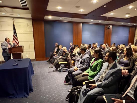 Congressman Morelle speaks to a group of Berkeley Haas Students