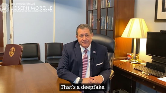 a still from Rep. Morelle's video on Deepfakes