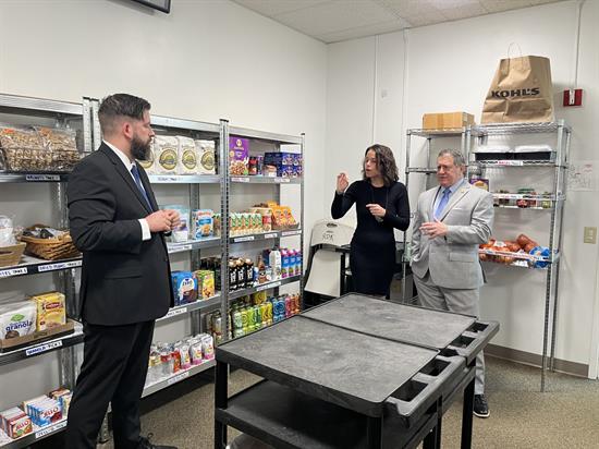 Congressman Morelle tours the Rochester School for the Deaf Kitchen Pantry with staff.