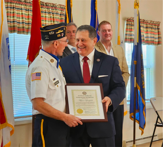 Rep. Morelle presents a Certificate of Congressional Recognition to a local Vietnam War veteran