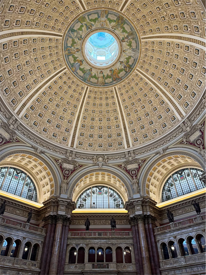 A picture of the interior of the dome of the Library of Congress