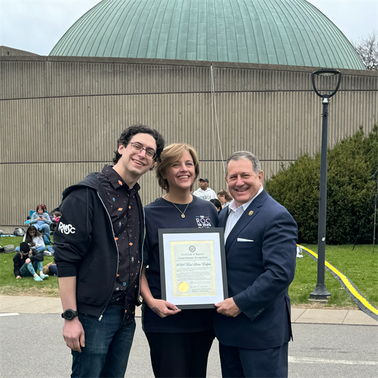 Rep. Morelle presents a Certificate of Congressional Recognition to RMSC