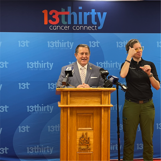 Rep. Morelle speaks at a press conference with 13Thirty Cancer Connect