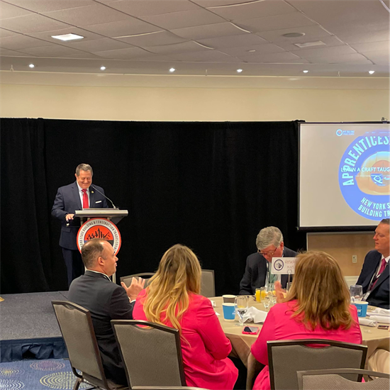 Rep. Morelle speaks at a labor breakfast