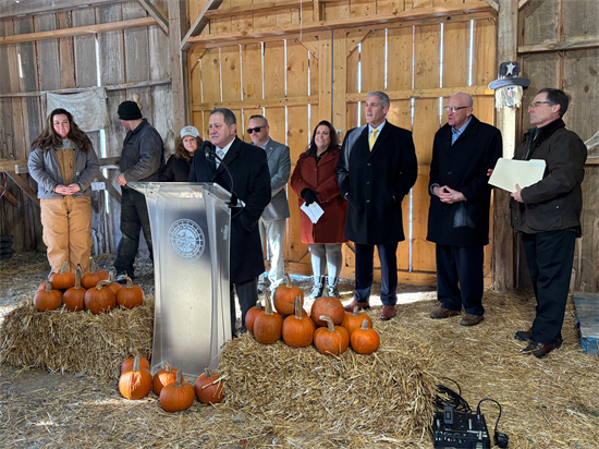 Congressman Morelle stands with community leaders at Coyle's Pumpkin Farm and Ranch.