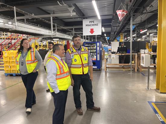 Congressman Morelle tours the Amazon distribution facility in Rochester