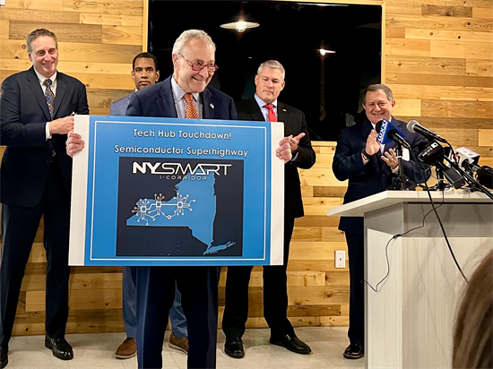 Rep. Morelle stands with Senator Schumer, local leaders at a press conference on Regional technology hubs