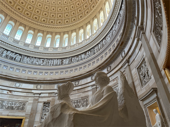 A photo of the Susan B. Anthony statue in the rotunda of the US Capitol