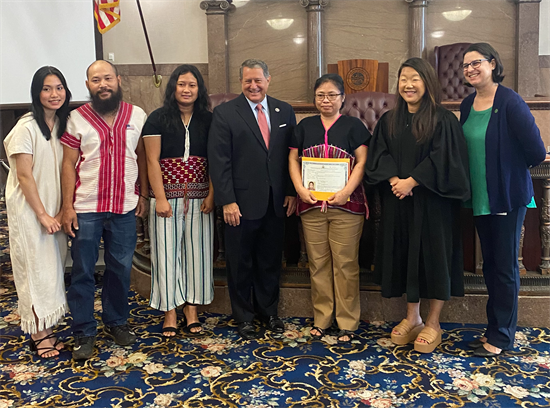 Rep. Morelle stands with families at their naturalization ceremony