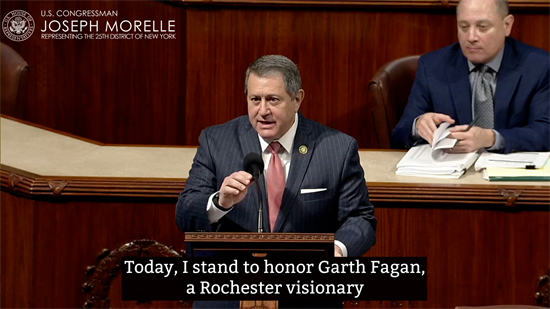 Rep. Morelle addresses the House floor in a one minute speech honoring Garth Fagan