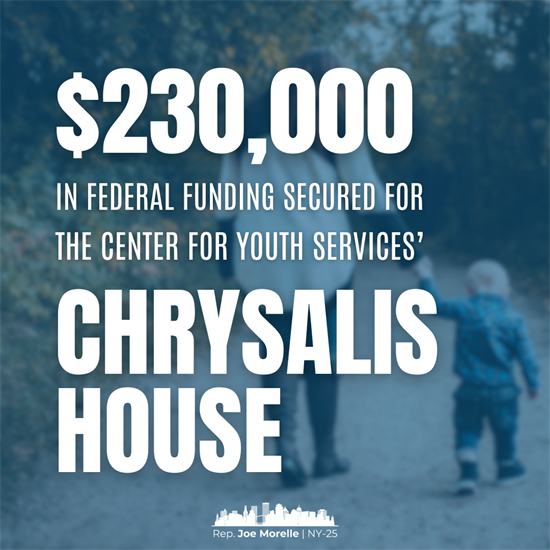 Graphic announcing federal funding for the Chrysalis House.