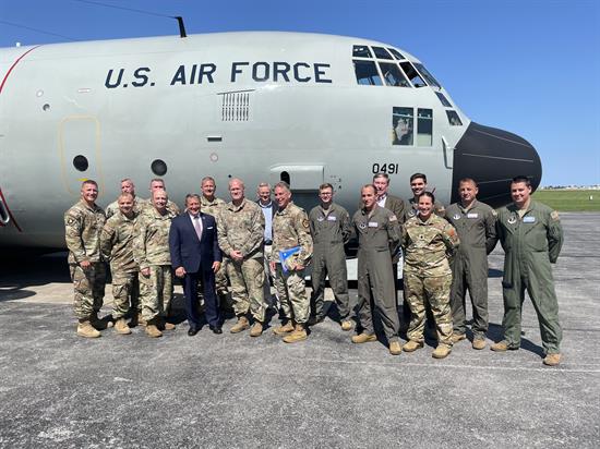 Congressman Morelle stands in front of a U.S. Air Force plane.