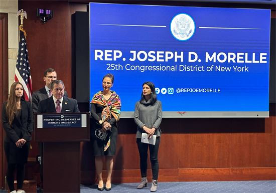 Rep. Morelle speaks at his press conference announcing his legislation to combat deepfakes