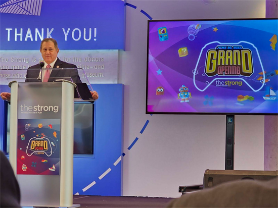 Rep. Morelle speaks at the celebration of the Strong Museum of Play's new expansion